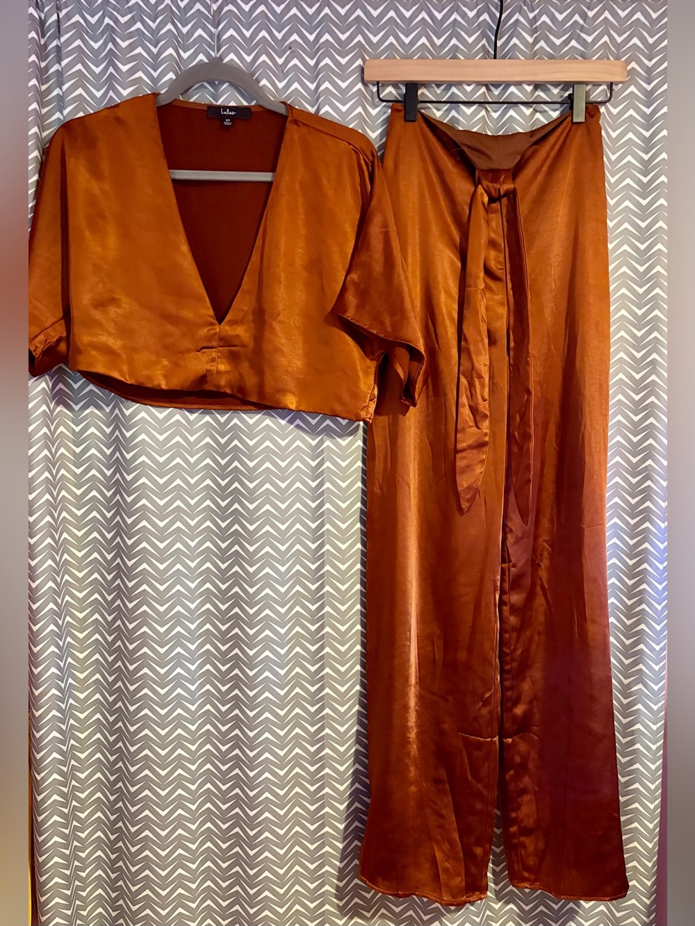 Lulus | Flirt For Fun Rust Brown Tie-Front Two-Piece Wide-Leg Jumpsuit, XS - Picture 5 of 11